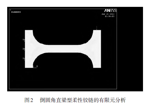 圖2 倒圓角直梁型柔性鉸鏈的有限元分析